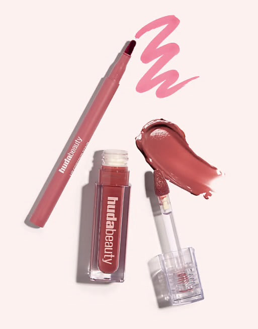 Huda beauty makeout sesh lip duo rose nude - سيت الشفاه ثنائي من هدى بيوتي