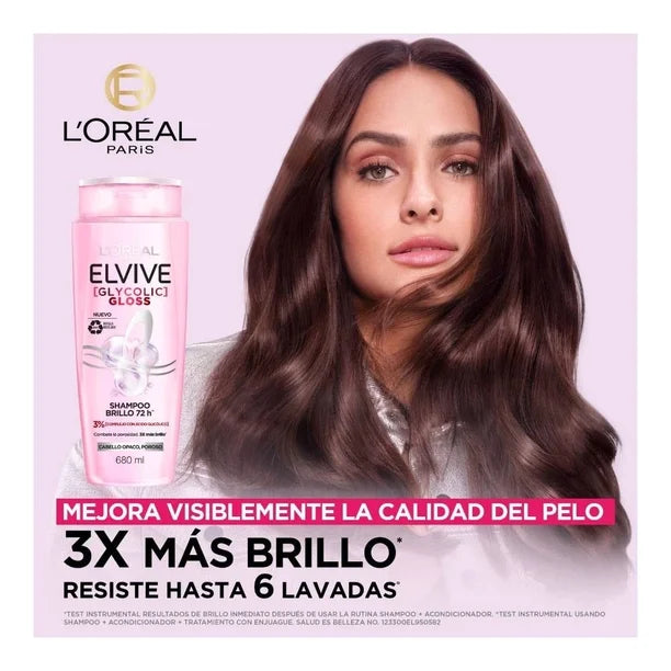 L'Oréal Elvive شامبو لمعان مكثف يدوم 72 ساعة 360 مل - شامبو للشعر الزجاجي اللامع