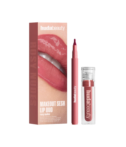 Huda beauty makeout sesh lip duo rose nude - سيت الشفاه ثنائي من هدى بيوتي