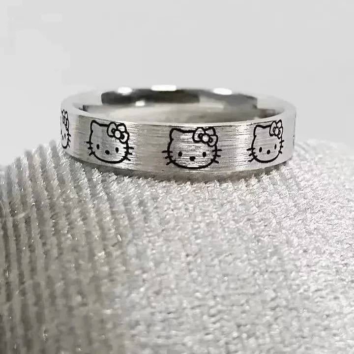 خاتم فضي القطة هيلو كيتي من سل ستيل مقاوم للماء