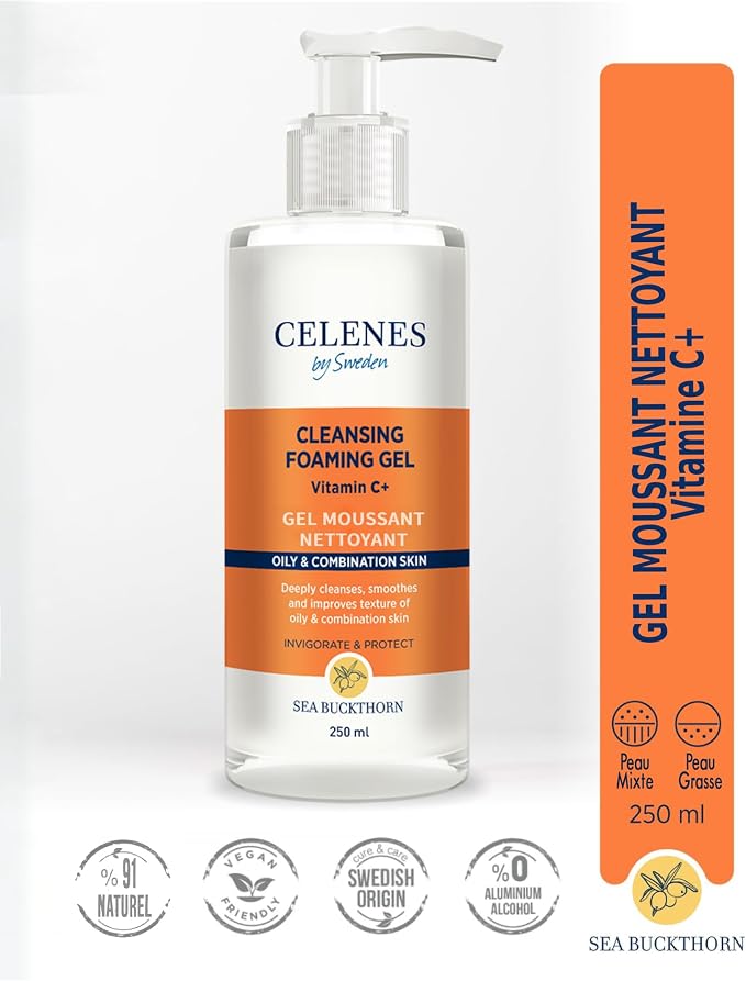 CELENES by sweden cleansing foaming gel vitamin c+ - غسول جل بفيتامين سي من سيلنيس للبشرة الدهنية والمختلطة