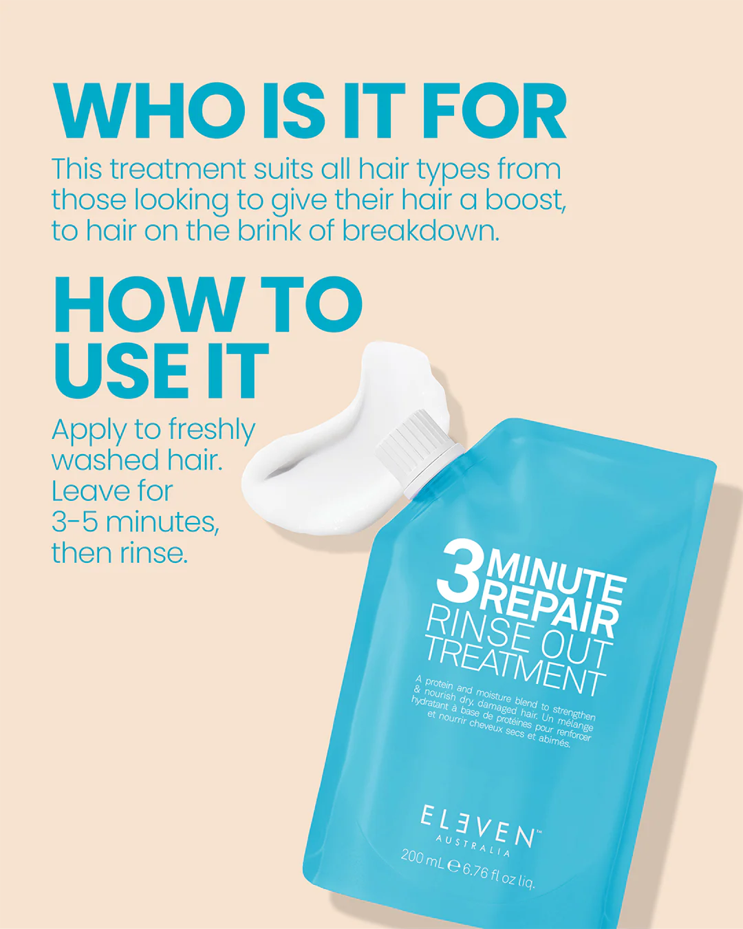 Eleven australia 3 MINUTE REPAIR
RINSE OUT TREATMENT - معالج الشعر في ثلاث دقائق