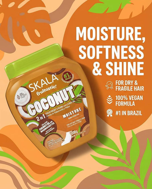 Skala frutastica nutricao poderosa coco 2em1 creme 1000g - كريم مرطب ومصفف الشعر بزيت جوز هند وزبدة الشيا من سكالا برازيلية