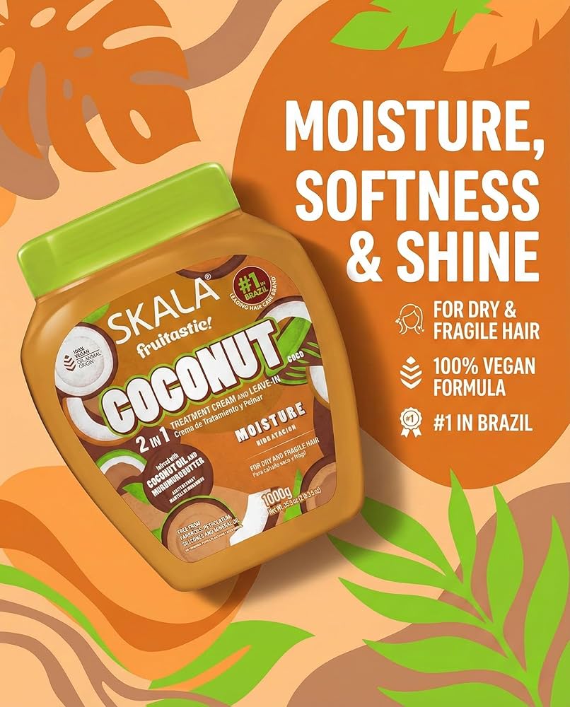 Skala frutastica nutricao poderosa coco 2em1 creme 1000g - كريم مرطب ومصفف الشعر بزيت جوز هند وزبدة الشيا من سكالا برازيلية