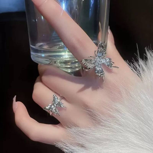 خاتم فضي أنيق على شكل فراشة من سل ستيل مقاوم للماء
