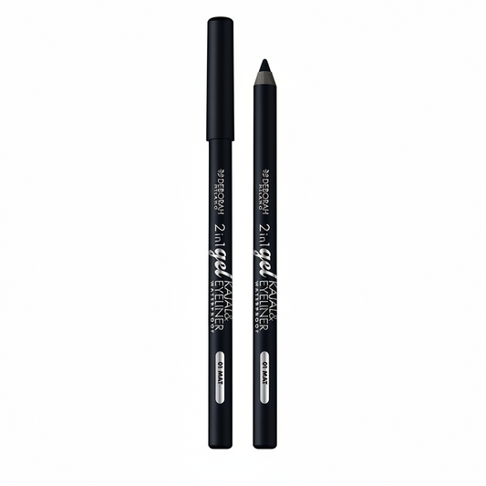 Deborah 2In1 Gel Kajal & Eyeliner Waterproof black 1.5 g -  قلم كحل وايلاينر جل اسود 2 في 1 مقاوم للماء من ديبورا