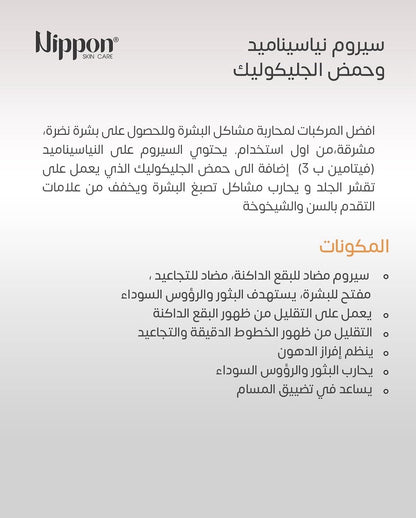 Nippon Skin Care Glycolic Acid & Niacinamide Serum - سيروم حمض الجليكوليك والنياسيناميد للعناية بالبشرة من نيبون