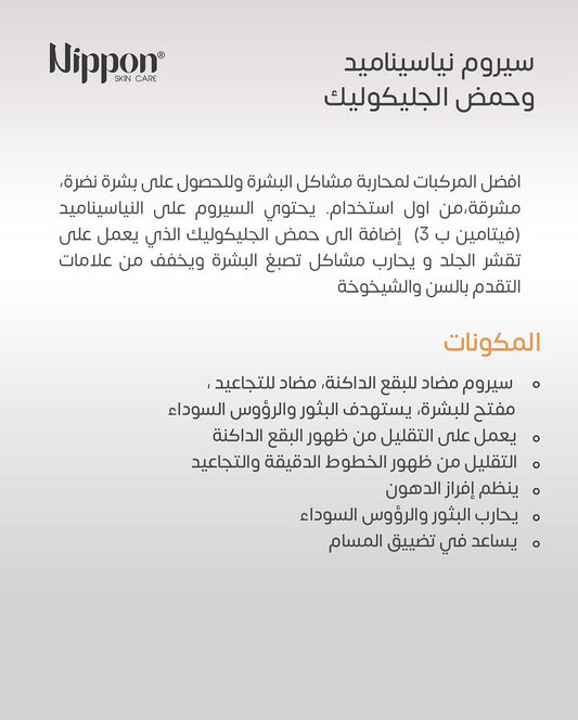 Nippon Skin Care Glycolic Acid & Niacinamide Serum - سيروم حمض الجليكوليك والنياسيناميد للعناية بالبشرة من نيبون