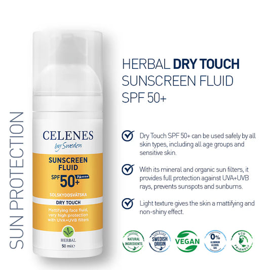 Celenes sunscreen fluid spf50+ - واقي شمس سائل للبشرة الجافة
