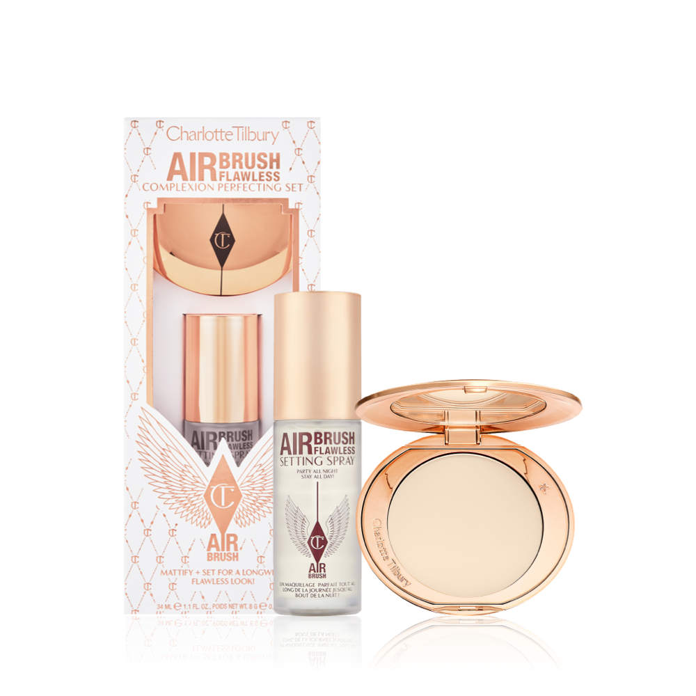 Charlotte tilbury airbrush brightening flawless gift set - سيت مثبت مكياج وباودر من شارلوت تلبري