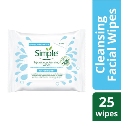 Simple hydrating cleansing wipes removes make-up for dry & sensitve skin - مناديل إزالة مكياج مرطبة للبشرة الجافة والحساسة من سيمبل