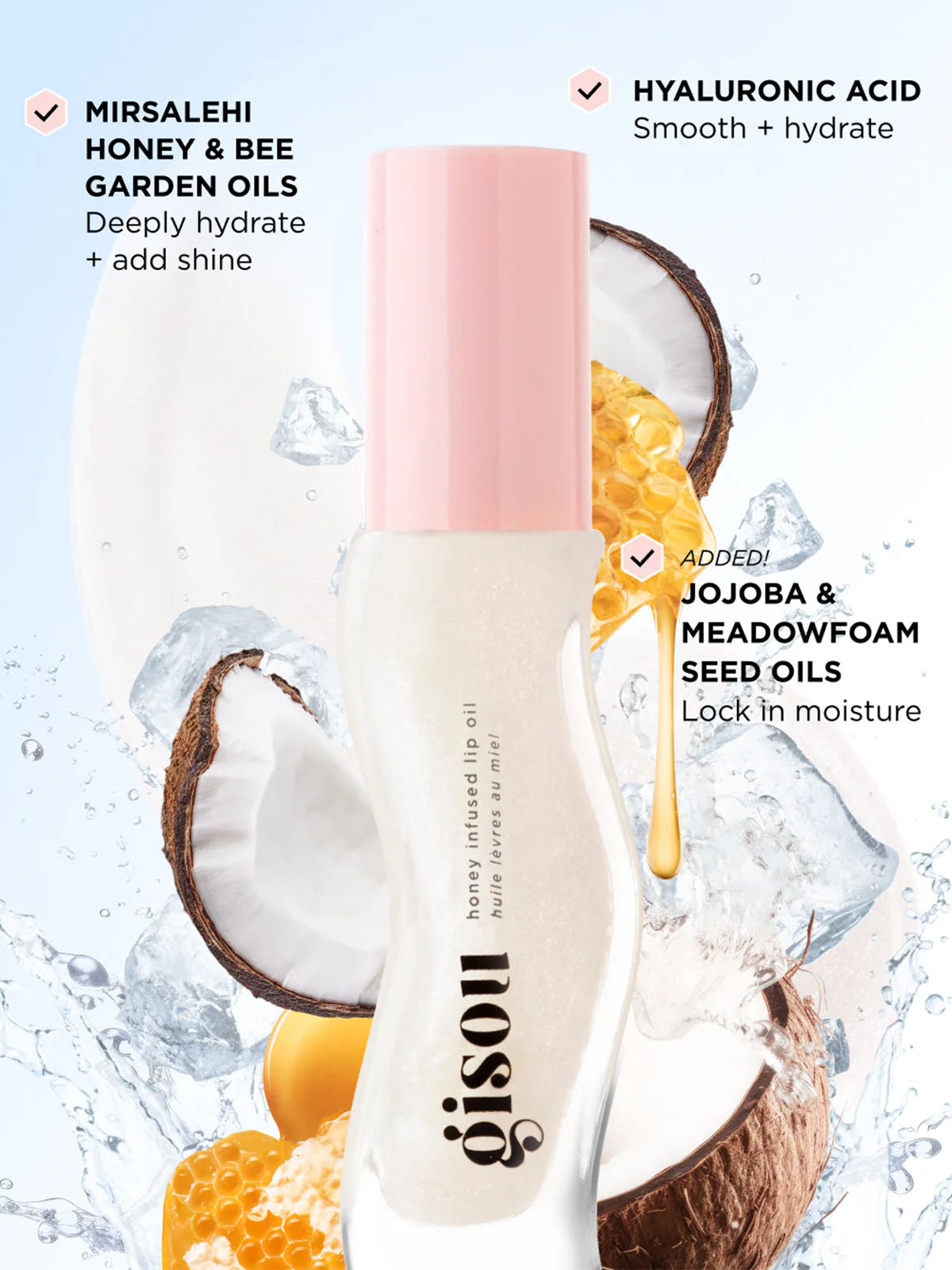Gisou infused lip oil gloss coconut frost - كلوس الشفاه لامع بنكهة جوز الهند من جيسو