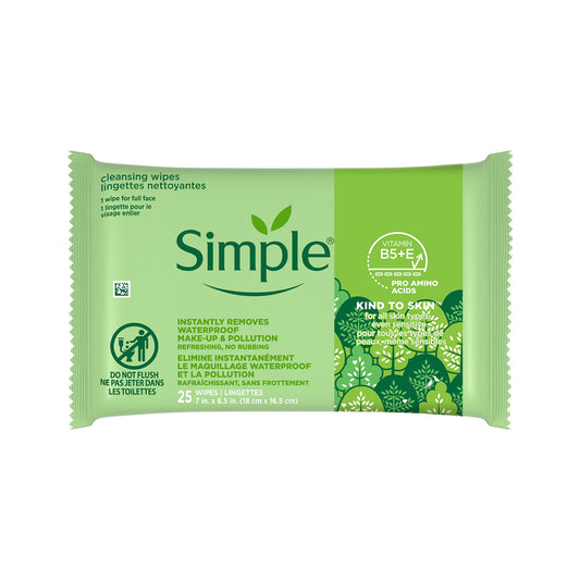 Simple cleansing wipes instantly removes for all skin types even sensitive - مناديل التنظيف من سيمبل تزيل المكياج فوراً لجميع أنواع البشرة حتى الحساسة.