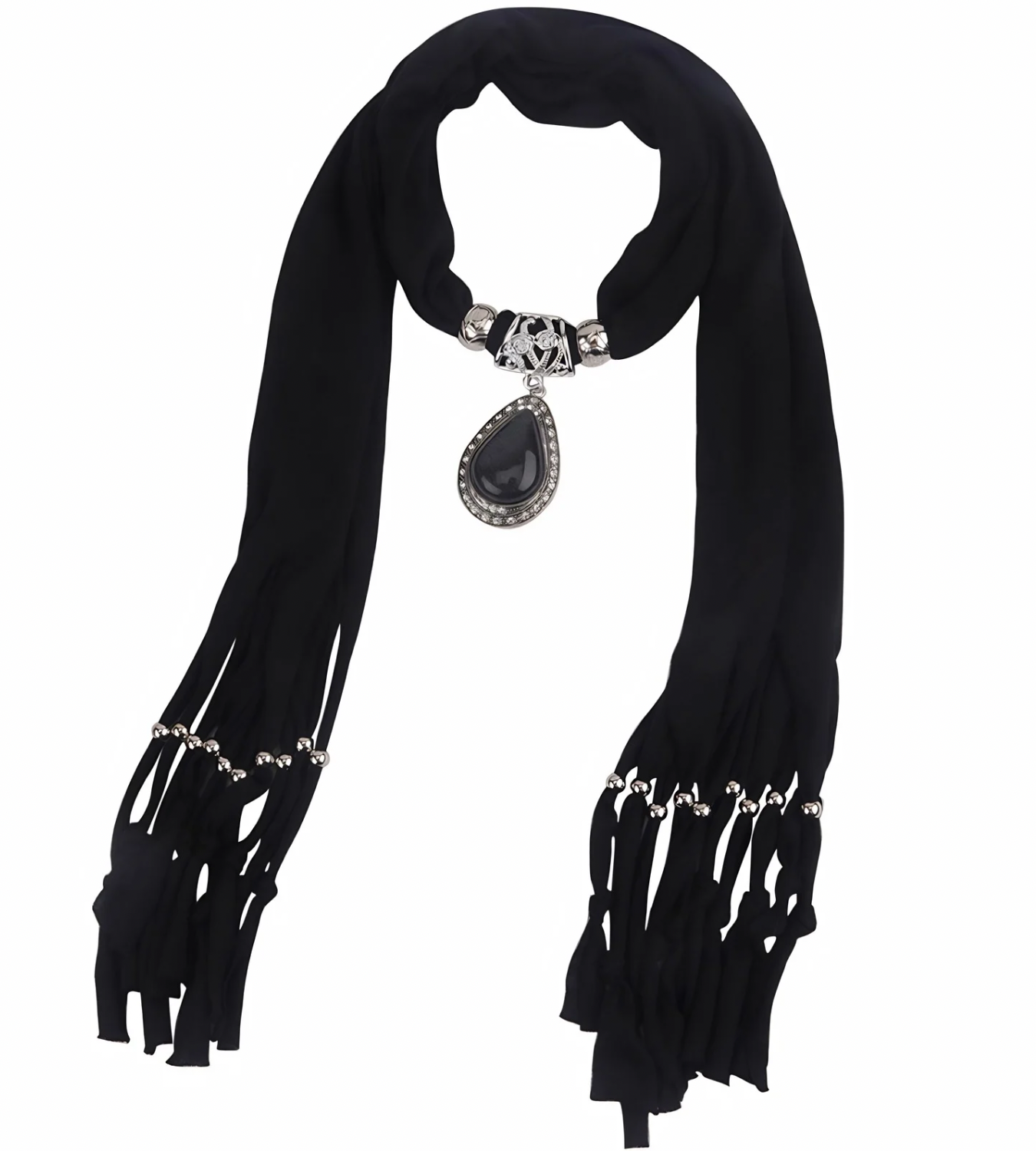 وشاح أسود مخصص للرقبة مزود بقلادة حجر زاركون ألاسود