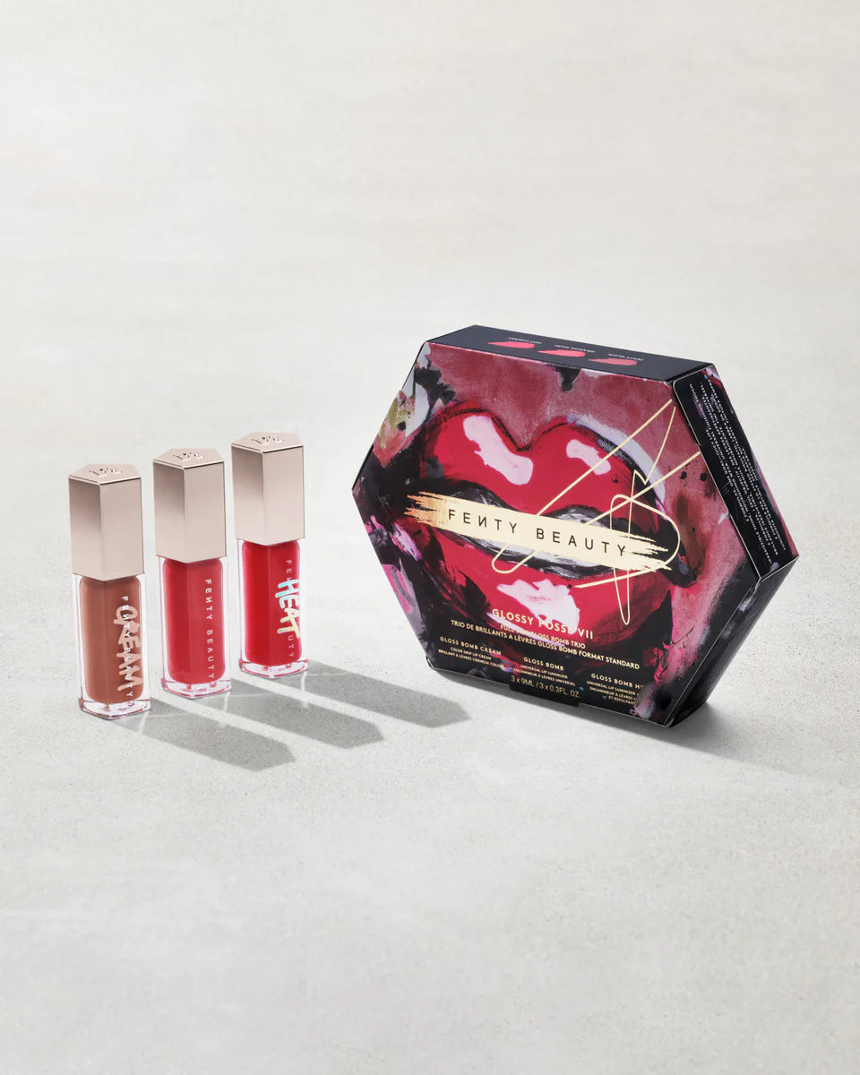 Fenty beauty glossy posse VII full size gloss bomb trio - سيت كلوسات شفاه من فينتي بيوتي