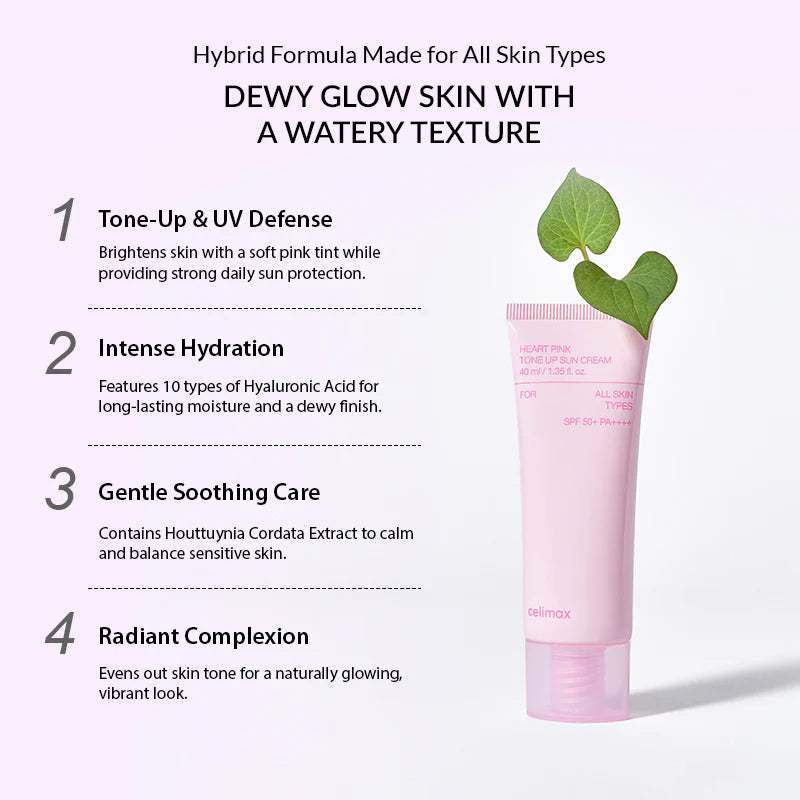 Celimax heart pink tone up sun cream spf 50+pa+++ - كريم واقي شمس من سيلماكس