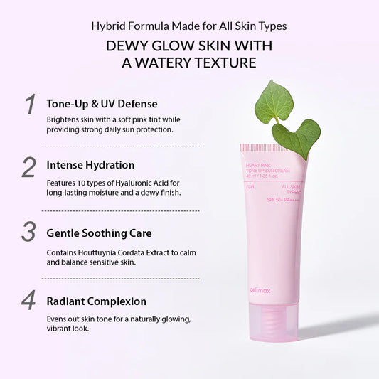 Celimax heart pink tone up sun cream spf 50+pa+++ - كريم واقي شمس من سيلماكس