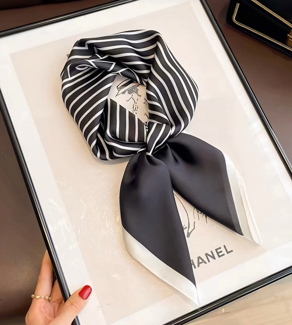 Silk scarf with white stripe patterns
