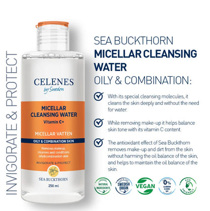 CELENES by Sweden Micellar Cleansing Water Vitamin C+ - ماء ميسيلار لازالة المكياج والدهون من البشرة