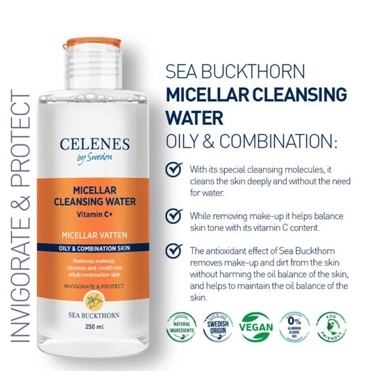 CELENES by Sweden Micellar Cleansing Water Vitamin C+ - ماء ميسيلار لازالة المكياج والدهون من البشرة