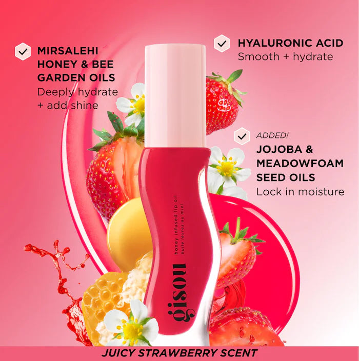 Gisou infused lip oil gloss strawberry sorbet - كلوس الشفاه لامع من جيسو بنكهة فراولة