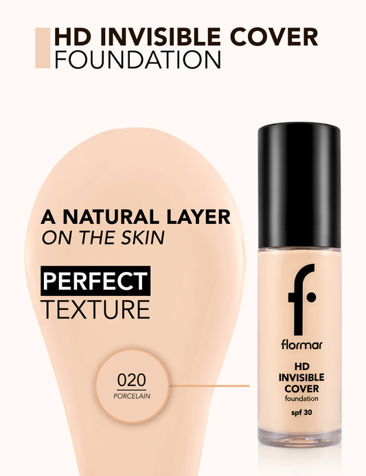 Flormar foundation hd invisible cover spf 30 - كريم أساس من فلورمار
