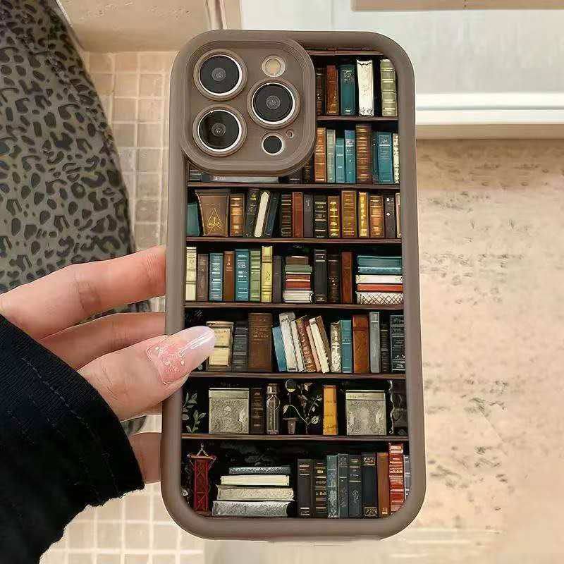 غطاء حافظ موبايل مكتبة بأطار رمادي