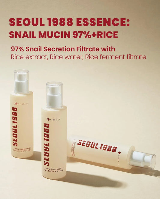 Seoul 1988 essence snail mucin 93% + rice - أيسنس البشرة بخلاصة الحالزون والارز