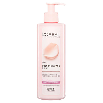 L'oreal fine flowers milk removes make-up, cleanses 400ml - حليب لوريال للزهور النقية مزيل للمكياج ومنظف 400 مل