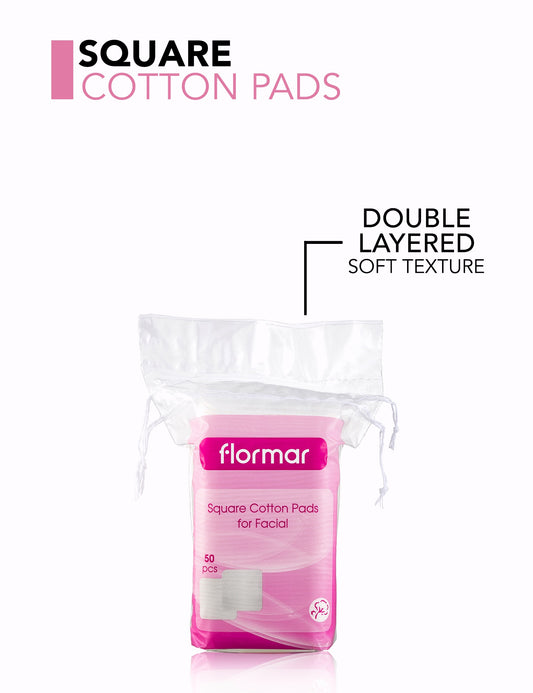 Flormar square cottom pads for facial - قطن طويل مربع من فلورمار