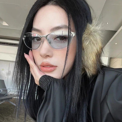 نظارة شمسية بيضاوية رفيعة إطار معدني
