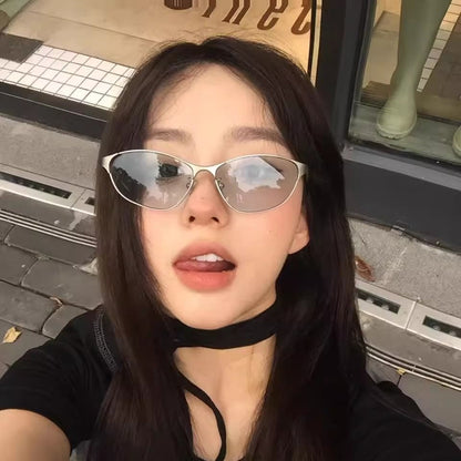 نظارة شمسية بيضاوية رفيعة إطار معدني