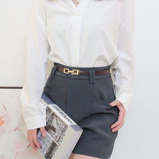 حزام جلدي رفيع بإنزيم معدني هندسي