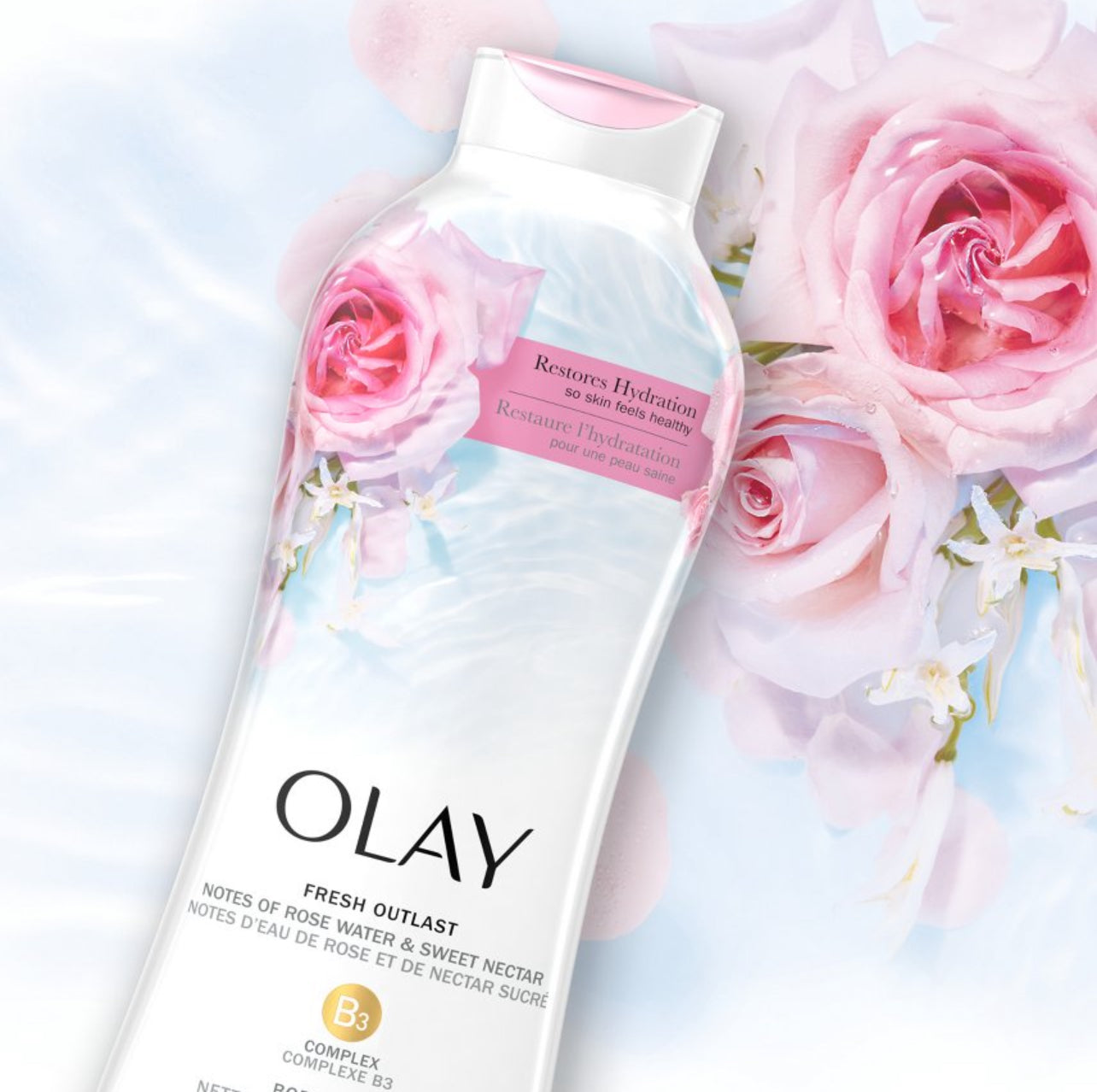 OLAY FRESH OUTLAST ROSE WATER & SWEET NECTAR BODY WASH 700ML (23.6 FL OZ) - غسول الجسم بماء الورد والنيكتار من أولاي