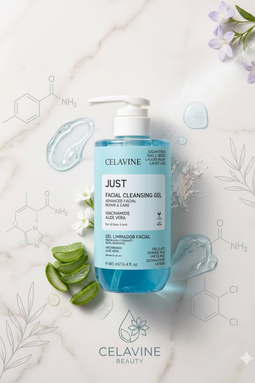 CELAVINE JUST FACIAL CLEANSING GEL (niacinamide aloe vera ) 485ml - جل غسول الوجه بسينتيلا أسياتيكا من سيلافين