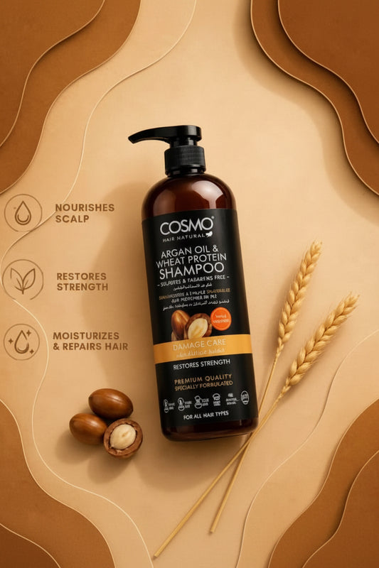 COSMO ARGAN OIL & WHEAT PROTEIN SHAMPOO 1000ml - شامبو كوزمو بزيت الأرغان وبروتين القمح للحماية من التقصف