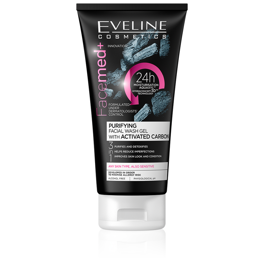 Eveline Facemed+ Purifying Facial Wash Gel with Activated Carbon (3 in 1)- جل غسول الوجه المنقي بالفحم