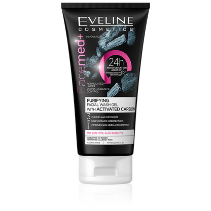 Eveline Facemed+ Purifying Facial Wash Gel with Activated Carbon (3 in 1)- جل غسول الوجه المنقي بالفحم