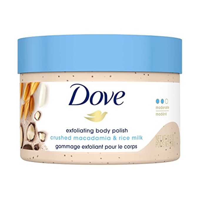 Dove Exfoliating Body Polish Scrub (Crushed Macadamia & Rice Milk) - مقشر الجسم بزباد المكاداميا المسحوقة وحليب الأرز